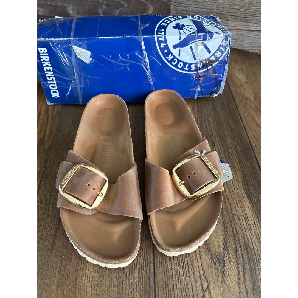 Birkenstock Madrid Big Buckle Cognac Oiled Leather Sandals 1006525 Size 38 US 7